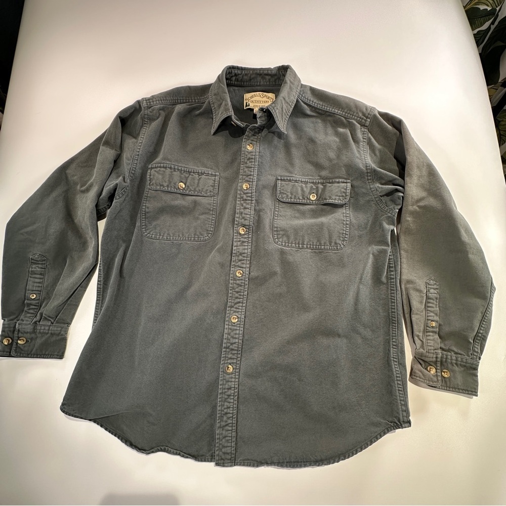 Scheels Sports Outfitters vintage cotton button up work shirt large olive green - Picture 2 of 10